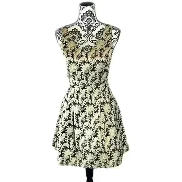 Jealous Tomato High End Boutique Black&Tan Brocade Fit & Flare Metalic Dress, M - Picture 4 of 11